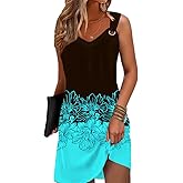 Vintage Floral Printed Summer A-Line Elegant Dresses Womens Beach Sundress Ladies Casual Boho Tank Dress