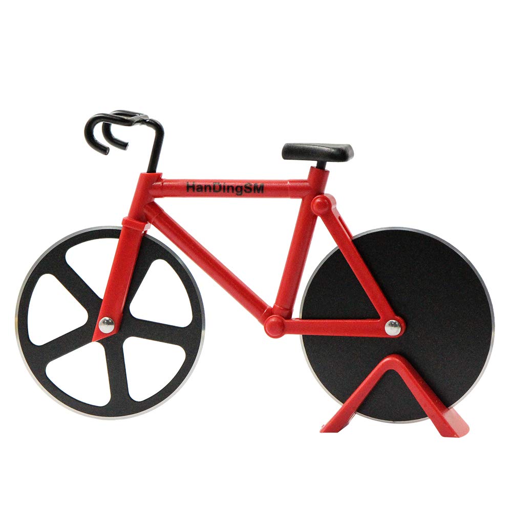Bicycle Pizza Cutter Wheel,Bike Pizza Slicer Dual Stainless Steel Non-stick Cutting Wheels With a Stand best for Holiday Vacation Housewarming Cool Kitchen Gadget Cool Men's Gift