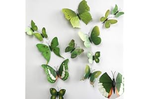 TVPHLLY 36pcs 3D Colorful Butterfly Wall Stickers DIY Art Decor Crafts for Party Nursery Classroom Offices Kids Girl Boy Baby Bedroom Bathroom Living Room Magnets and Glue Sticker Set1(Green-Single Wing)