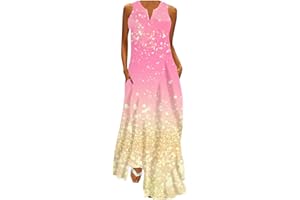 Attine Summer Maxi Dresses for Women Plus Size Boho Floral Dress V Neck Sleeveless Long Dress Casual Holiday Sundress Pockets