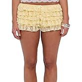 Foidiccx Women Lace Bloomer Shorts Y2K Sexy Low Rise Ruffle Lolita Pettipants Layered Pumpkin Pants Ruched Mini Booty Shorts