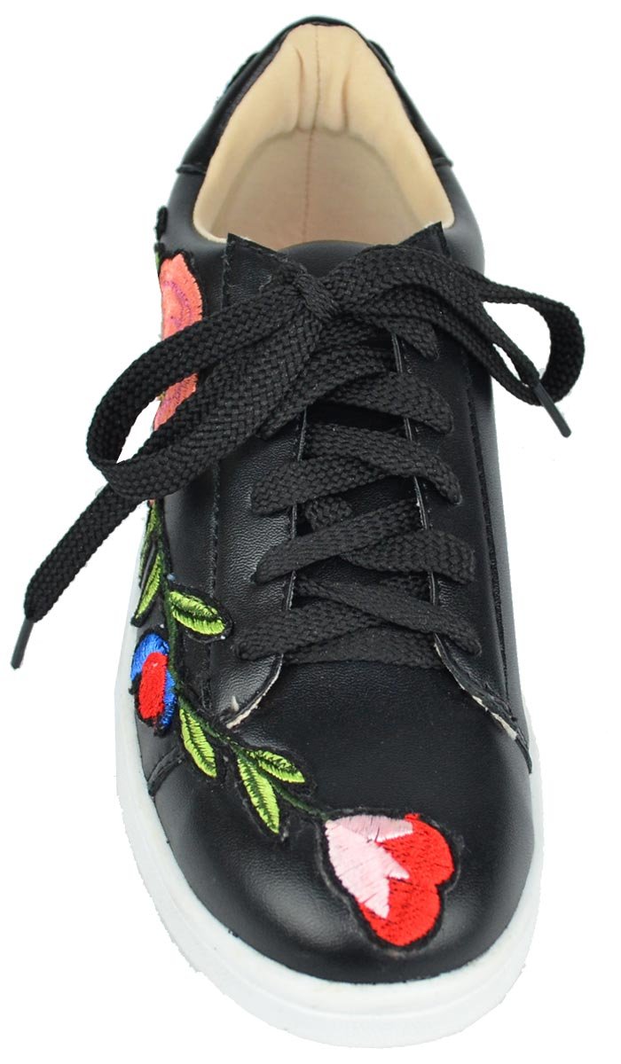Chase & Chloe Women's Floral Embroidered Fashion Sneaker (9 B(M) US, Black) - Image 4