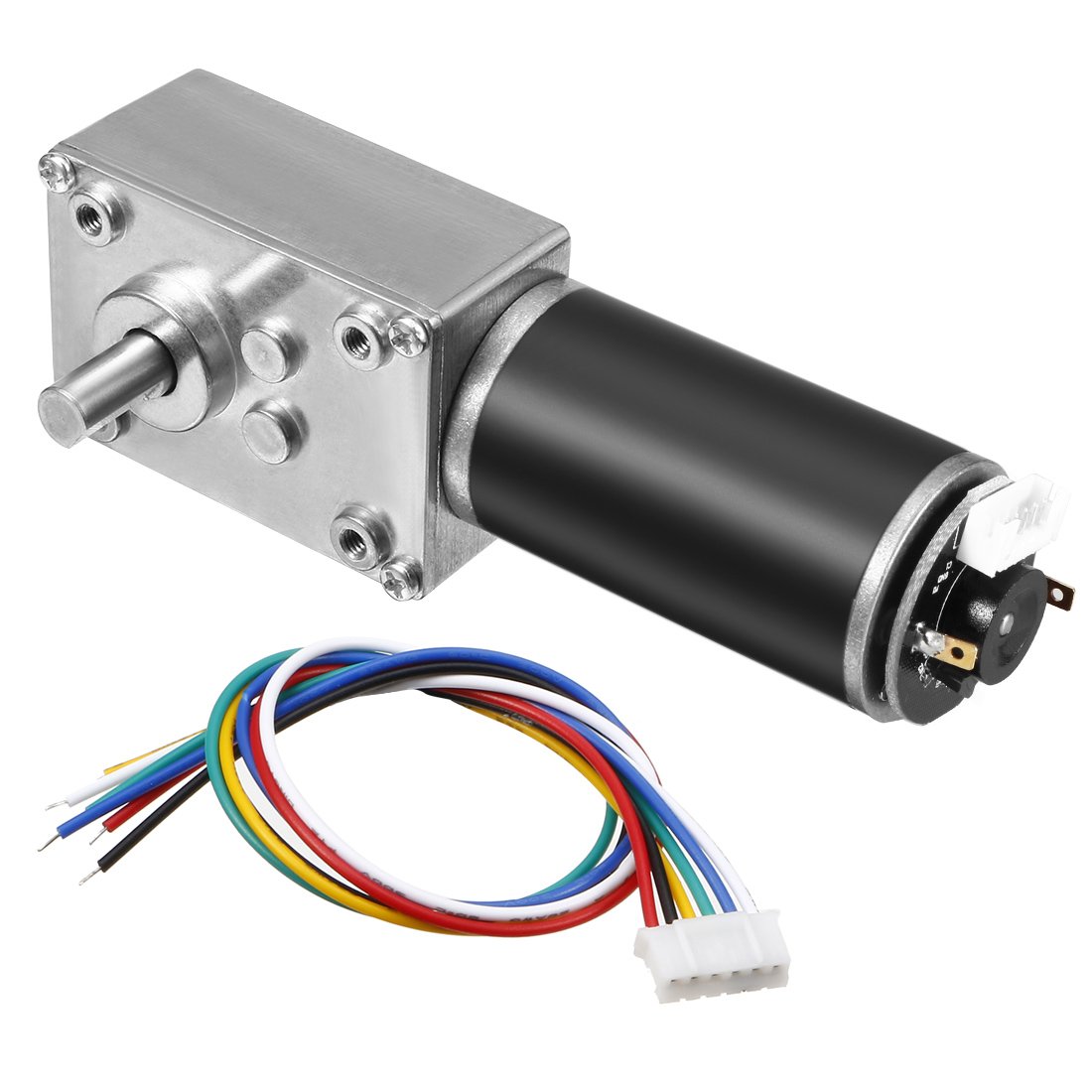 sourcingmap DC 24V 111RPM 16Kg.cm Self-Locking Worm Gear Motor With Encoder And Cable, High Torque Speed Reduction Motor