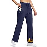 Soothfeel Women's Fleece Lined Pants 29" High Waisted Zipper Pockets Winter Warm Thermal Sweatpants Snow Hiking Lounge Pants