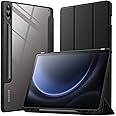 JETech Case for Samsung Galaxy Tab S9 FE+ / S9 FE Plus 12.4-Inch with S Pen Holder, Clear Transparent Hard PC Back, Protective Tri-Fold Stand Tablet Cover, Auto Wake/Sleep (Black)