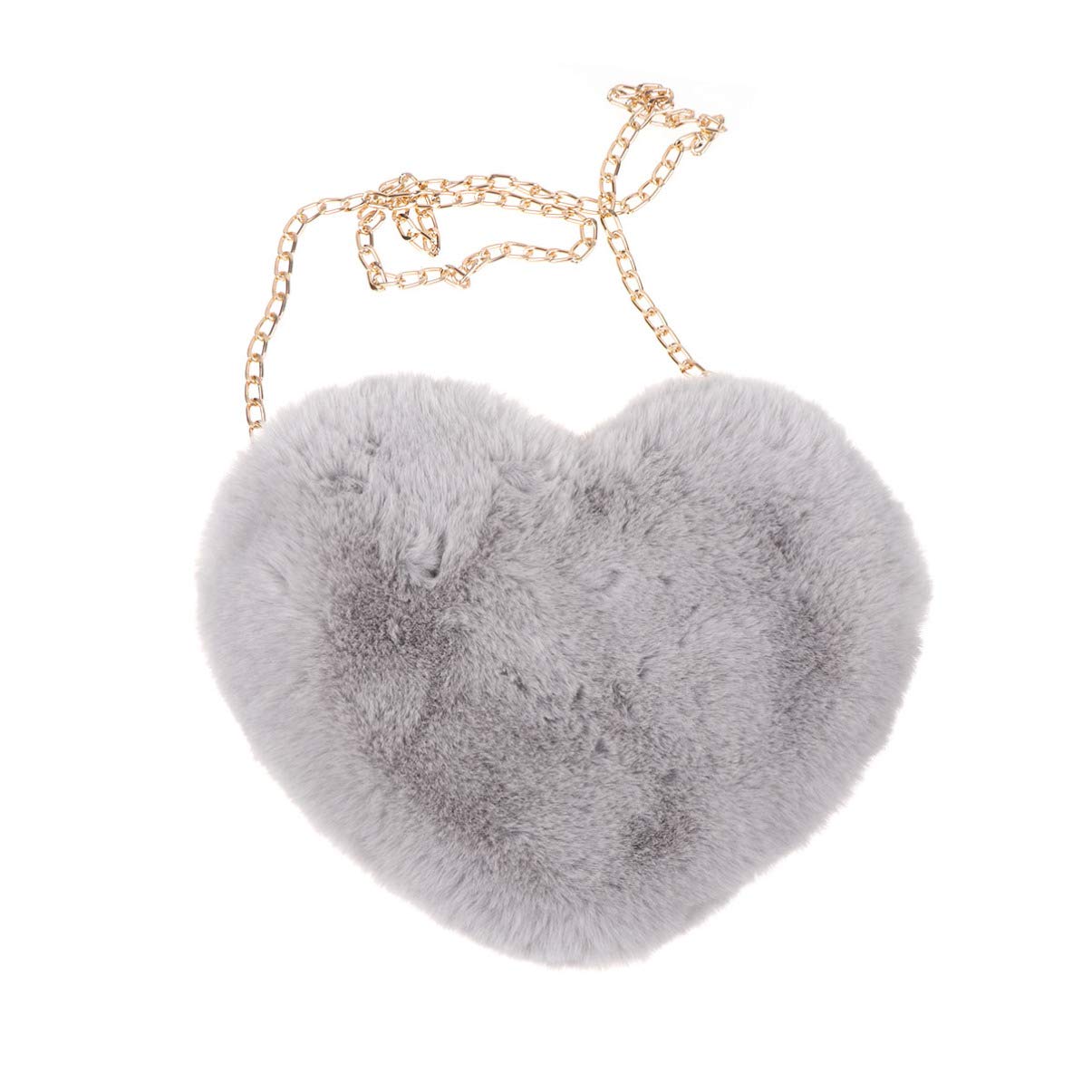 TENDYCOCO Cellphone Purse Plush Heart Shaped Crossbody Bag with Chain Cute Fluffy Shoulder Bag for Women Ladies - Light Grey