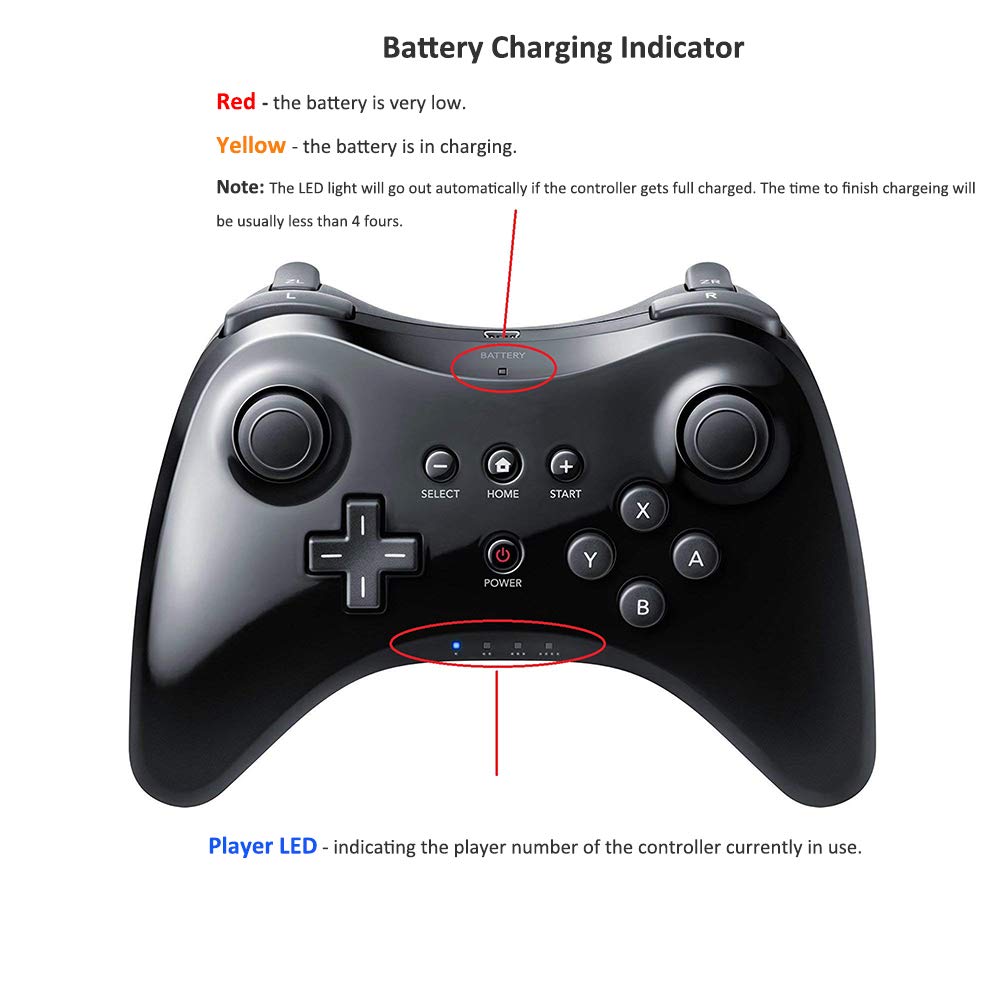 CuleedTec Black Classic Wireless Pro Controller Game Controller Gamepad Joypad Remote for Wii U