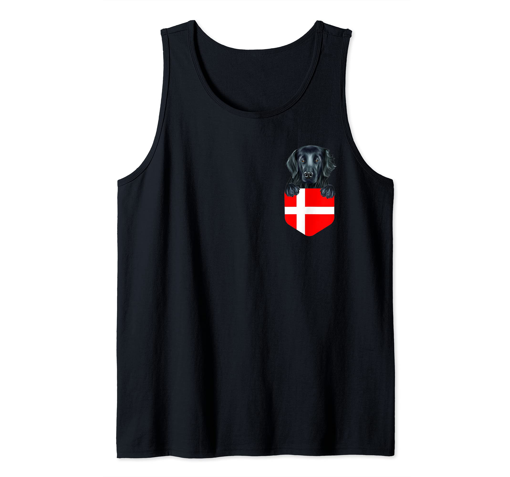 Denmark Flag Flat-Coated Retriever Dog In Pocket Tank Top