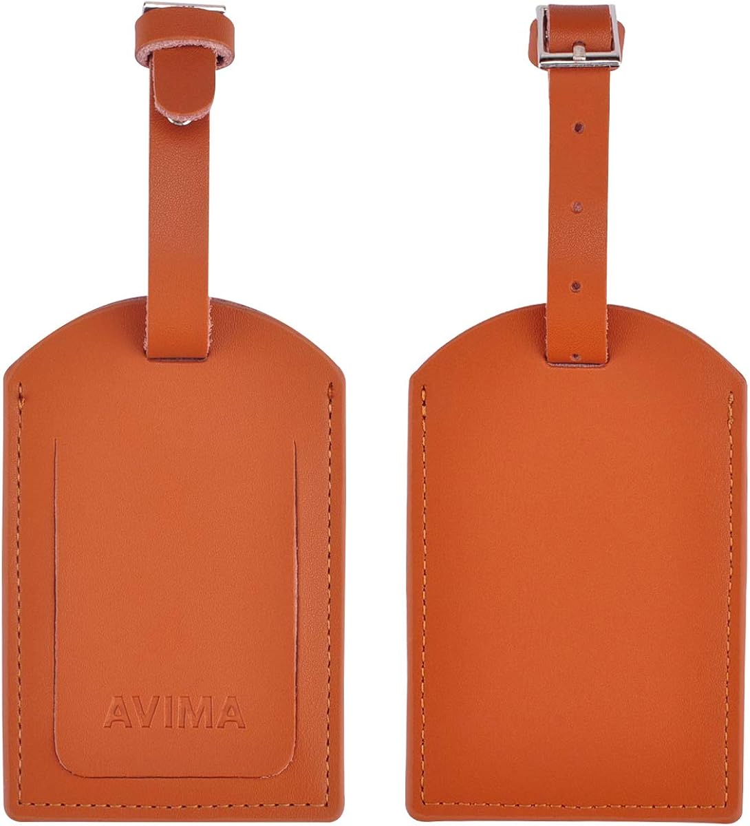  | Leather Luggage Tag by AVIMA | Bag Tags Suitcase Tags Identifiers Travel Tags 2pc - Brown | Luggage Tags