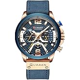 MASTOP Men Chronograph Sport Watches Brown Leather Strap Quartz Watch Business Casual Wrist Watch for Men