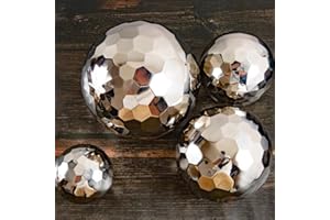 DIZAHAB 304 Stainless Steel Gazing Ball Sculptures Diamond Ball Decoration Mirror Hollow Decor Ball Reflective Garden Sphere Hollow Metal Ball Ornament Statues Gazing Globe for Home Garden (4 Pack)