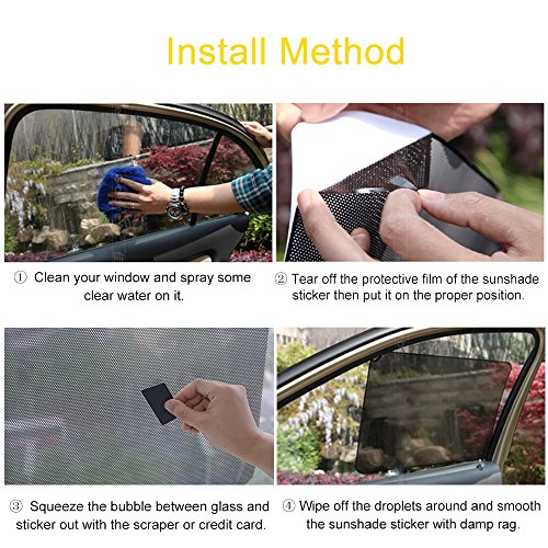 Car Side Window Sunshade Sticker, Lecone 2 PCS Black Reusable Perforated Static Cling Electrostatic Self-Adhesive Vehicle Screen Windshield Film for Baby Kids UV Protection (28"X20")