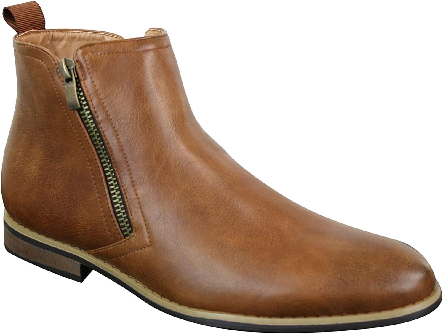 ELONG Mens Smart Casual Chelsea Dealer Ankle Boots Leather Tan Brown Black Slip On Zip