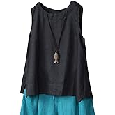 IXIMO Women's 100% Linen Sleeveless Tank Tops Summer Shirts Casual Blouses