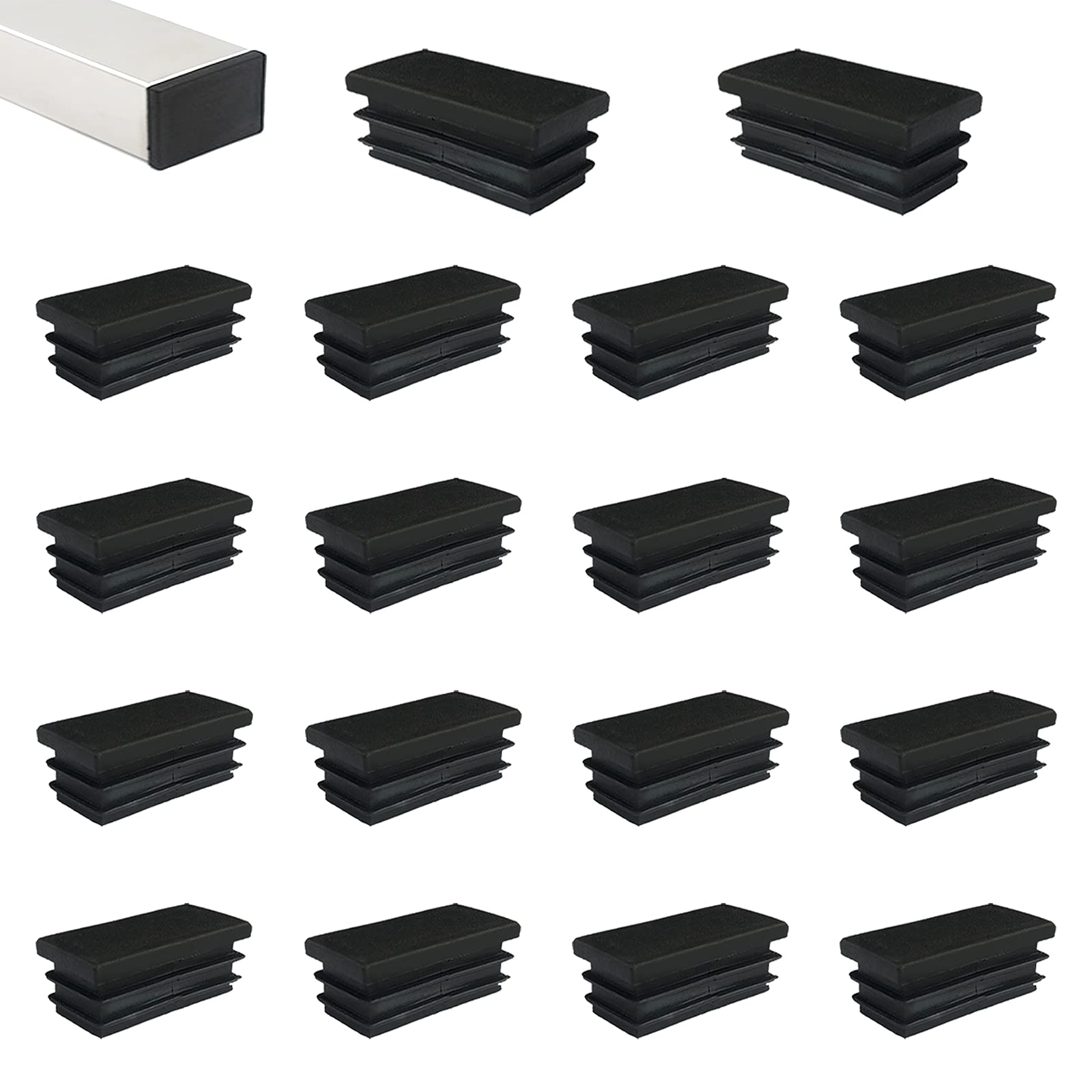 HJYZY Rectangle Tubing Plastic Plug 40mm x 20mm Black Post End Cap Chair Glide for Table Chair Shelf Insert Finishing Plug 30 pcs