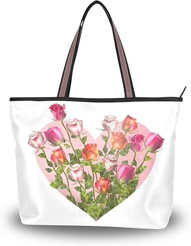 Amazon Vawa トートバッグ レディース 大容量 花柄 薔薇柄 心柄 ピンク ハンドバッグ おしゃれ ショルダーバッグ キャンバス 防水 軽量 ファスナー付き 通勤 通学 旅行用 Vawa トートバッグ