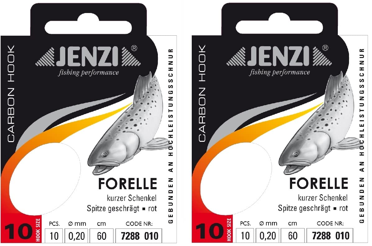 Jenzi Bound Trout Hooks (20 Pieces) on 0.20 Mono, 60 cm Hook Size 10, Fishing Accessories + Petri Heill Sticker