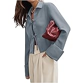 SOLY HUX Women's Bow Tie Front Blouse Long Sleeve Collared Casual Work Shirts Tops