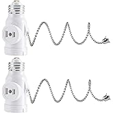 DiCUNO E26 Light Socket to 2-Prong Outlet Adapter with Pull Chain, UL Listed, White, 15.75 in Chain, for Ceiling & Porch Ligh