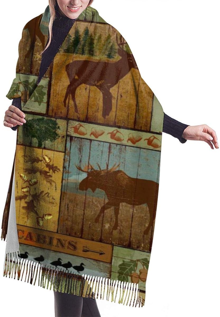 Scarf For Women Girl Mountain Pines Deer Cashmere Scarf With Tassels Soft Shawl Wrap Large Stole