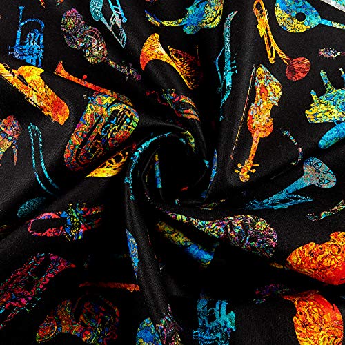 QT Fabrics Fine Tuning Batik Instruments Fabric, Black, Fabric By The Yard - Thumbnail 3