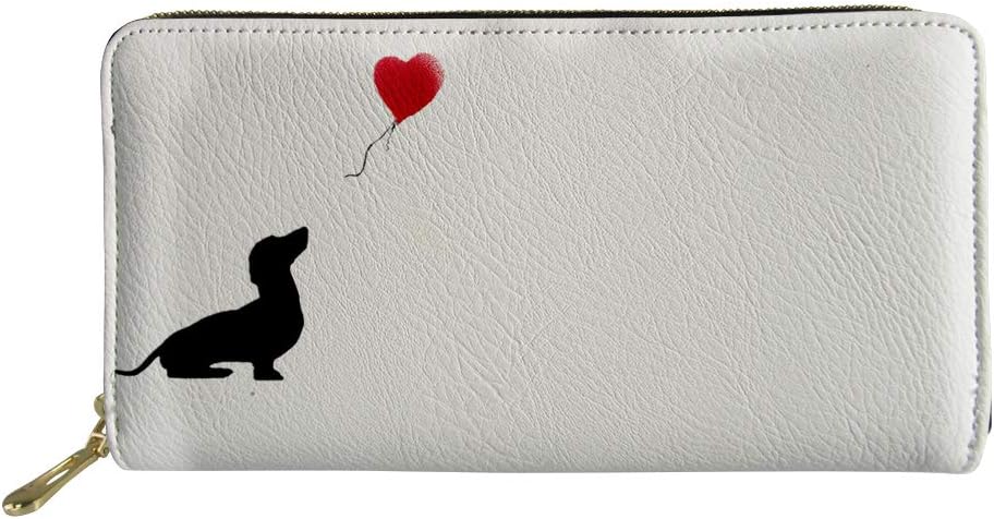 HUGS IDEA Simple Long Leather Wallet, Dachshund Love Heart Zipper Purse for Womens Girl Lady, Dachshund 2