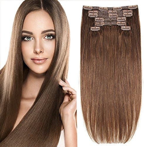Clip In Hair Extensions Straight for Women Light Brown(#6) 7pieces 80grams/2.82oz (18", #6)