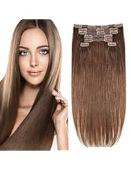 Beauty: Clip in Real Human Hair Extensions Straight Light Brown (#6) 7 Pieces 80 Grams/2.82oz (14", #6) - Moda Mode