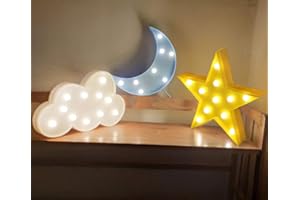 AUSAYE 3PCS Decorative LED Night Lights Crescent Moon Star Cloud Lamp Sign Light Room Decor Night Light for Baby Kids Children Adults Gifts