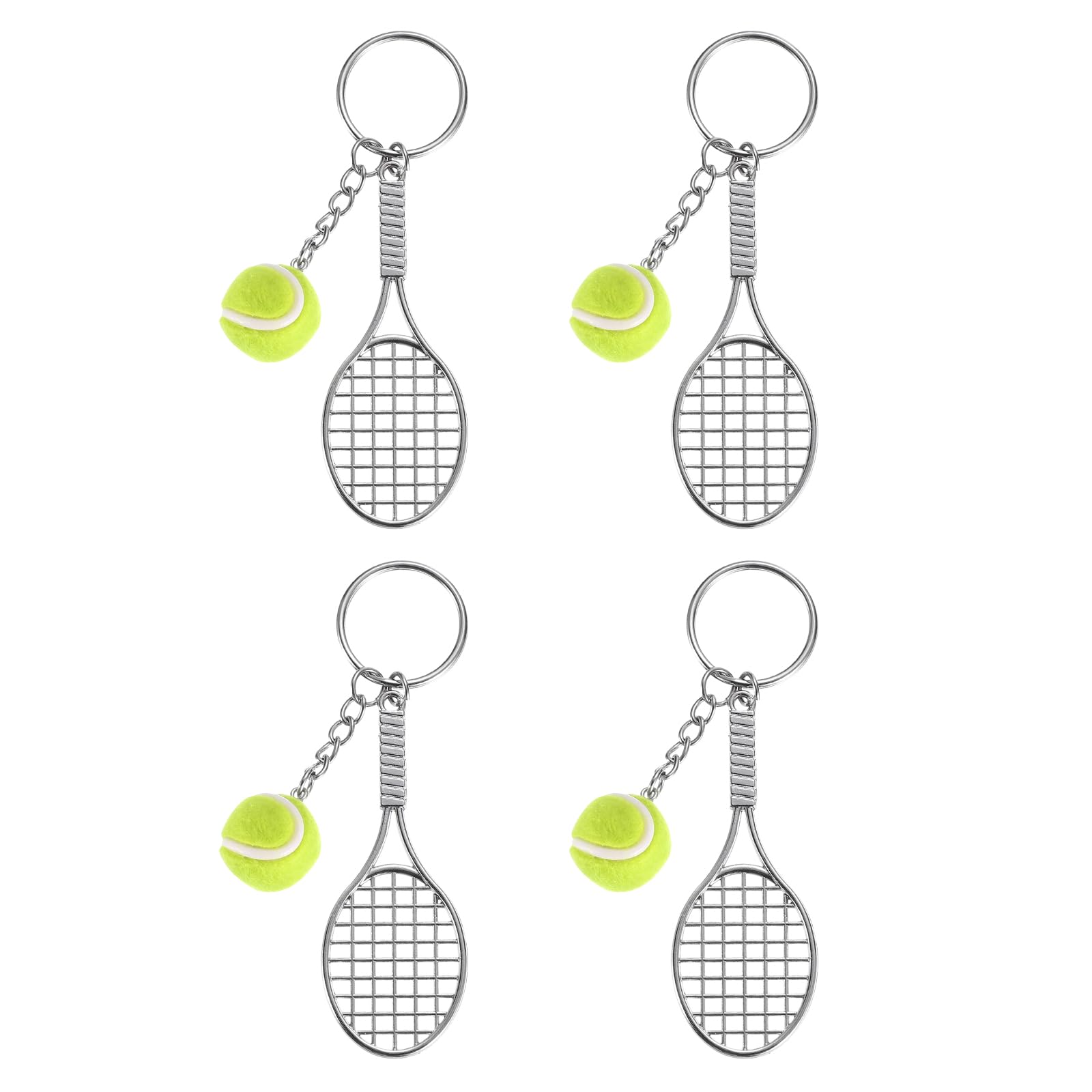 PATIKIL Tennis Keychain, 4Pcs Alloy Mini Tennis Racket Keychain Key Ring Tennis Ball Cute Sports Keyrings for Sport Lovers, Green