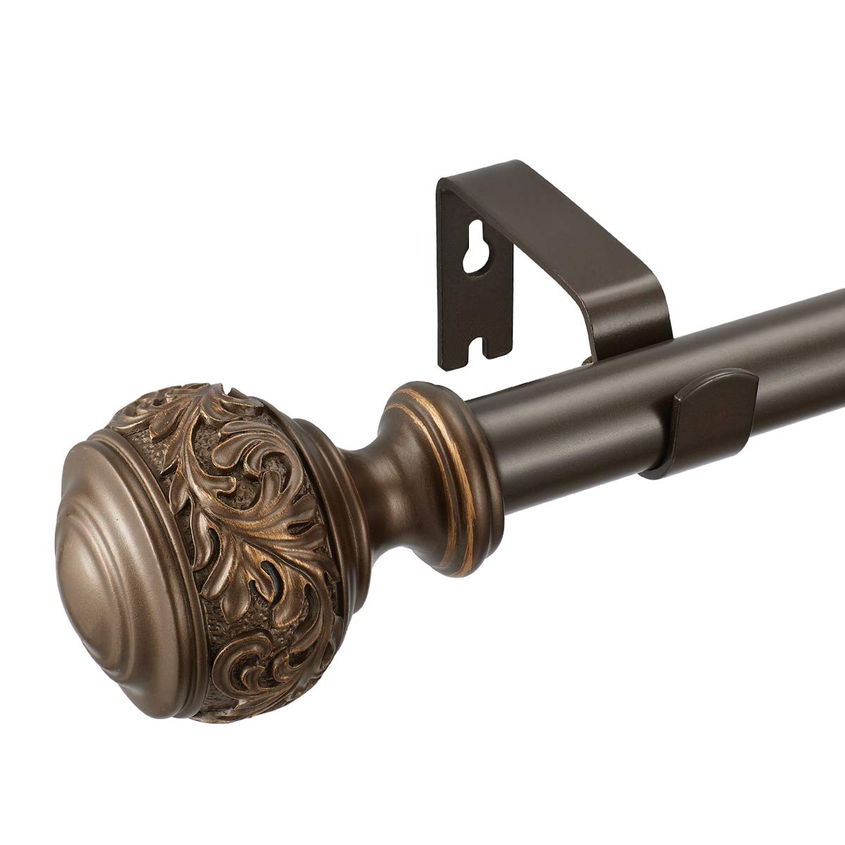 Photo 1 of Decorative Window Curtain Rod 1-Inch Diameter with Modern Design Floral Carved Ball Finials, Drapery Curtain Pole Extends from 72 to 144 Inches,Floral Antique Bronze