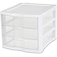 Sterilite ClearView Compact Stacking 3 Drawer Storage Organizer System for Crafting Supplies, Home Office, or Dorm Room, White (8 Pack)