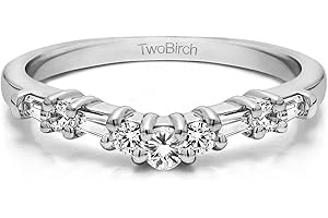 TwoBirch 0.35 Ct. Cubic Zirconia Alternating Baguette and Round Curved Contour Wedding Ring in Sterling Silver