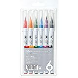 Kuretake ZIG Clean Color Real Brush Pens, 6 Colors with Flexible Brush Tips, Watercolor Pens for Painting, Drawing, Calligrap