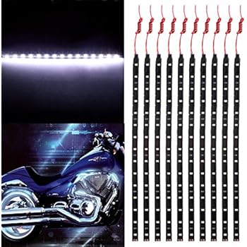 OCPTY Motorcycle LED Strip Light, RGB 30CM 15-SMD White Accent Glow Neon Lights Lamp Waterproof Turn Signal Light Replacement fit for Pickup SUV Jeeps RV Dodge Ram Toyota Chevy GMC,10 Pack
