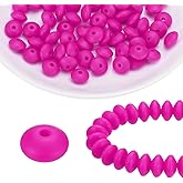 HARFINGTON 100Pcs Silicone Beads 12mm Lentil Rubber Focal Beads Bulk for Pens Keychain Bracelet Necklace DIY Crafts Making, Rose Purple