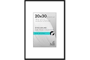 Americanflat 20x30 Poster Frame with Polished Plexiglass - Use as 12x18 Frame with Mat or Display 20x30 Photo Without Mat - Streamline Collection - Thin Border Picture Frames for Wall - Black