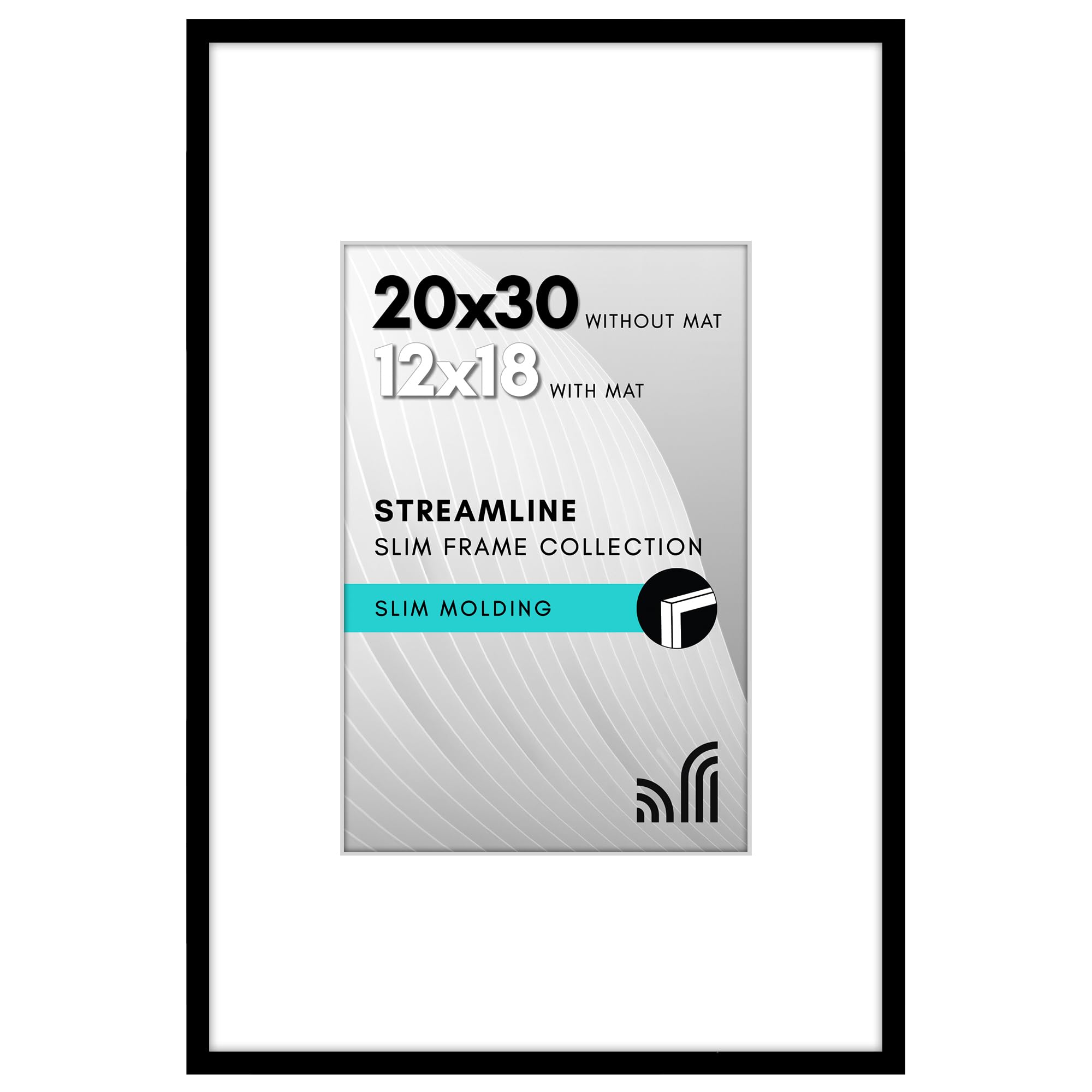 Americanflat 20x30 Poster Frame with Polished Plexiglass - Use as 12x18 Frame with Mat or Display 20x30 Photo Without Mat - Streamline Collection - Thin Border Picture Frames for Wall - Black Image