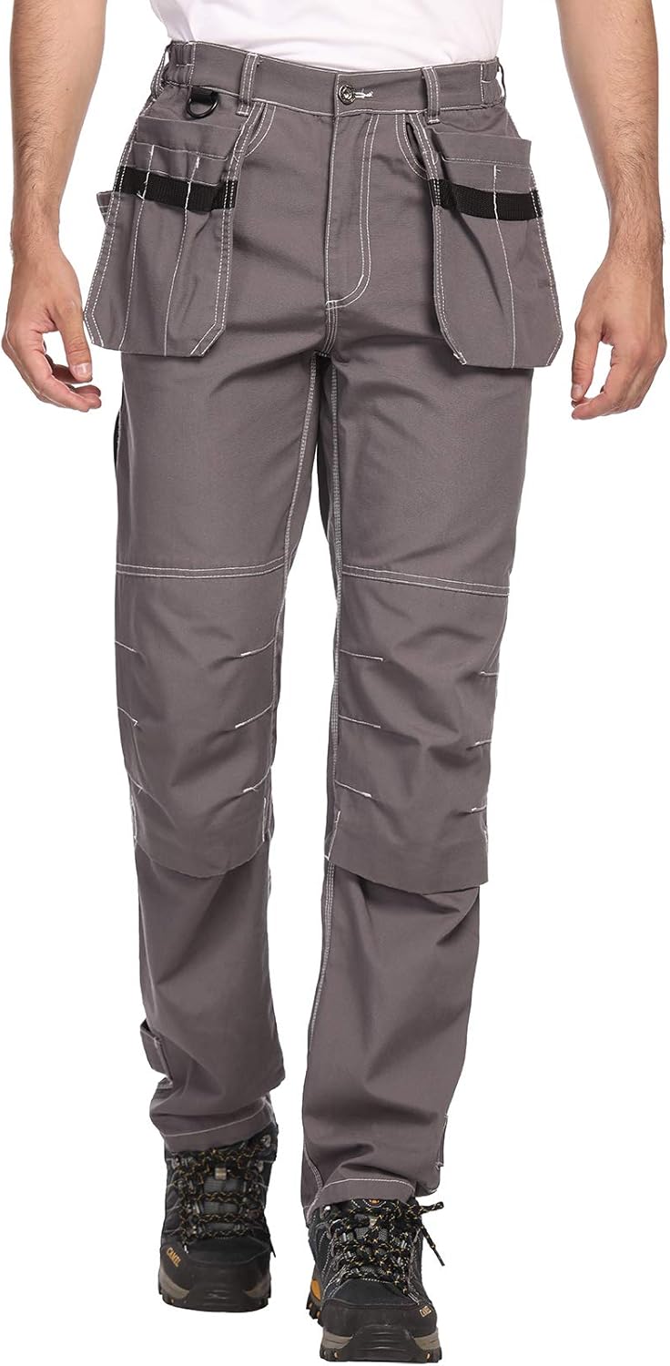 Mens Construction Pants, Men's Knee Reinforcement Workwear Trousers