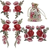 Comfun 6 Pack Red Rose Flower Patch Badge Embroidered Floral Applique Sew On Decorative Patches (6 Pack)