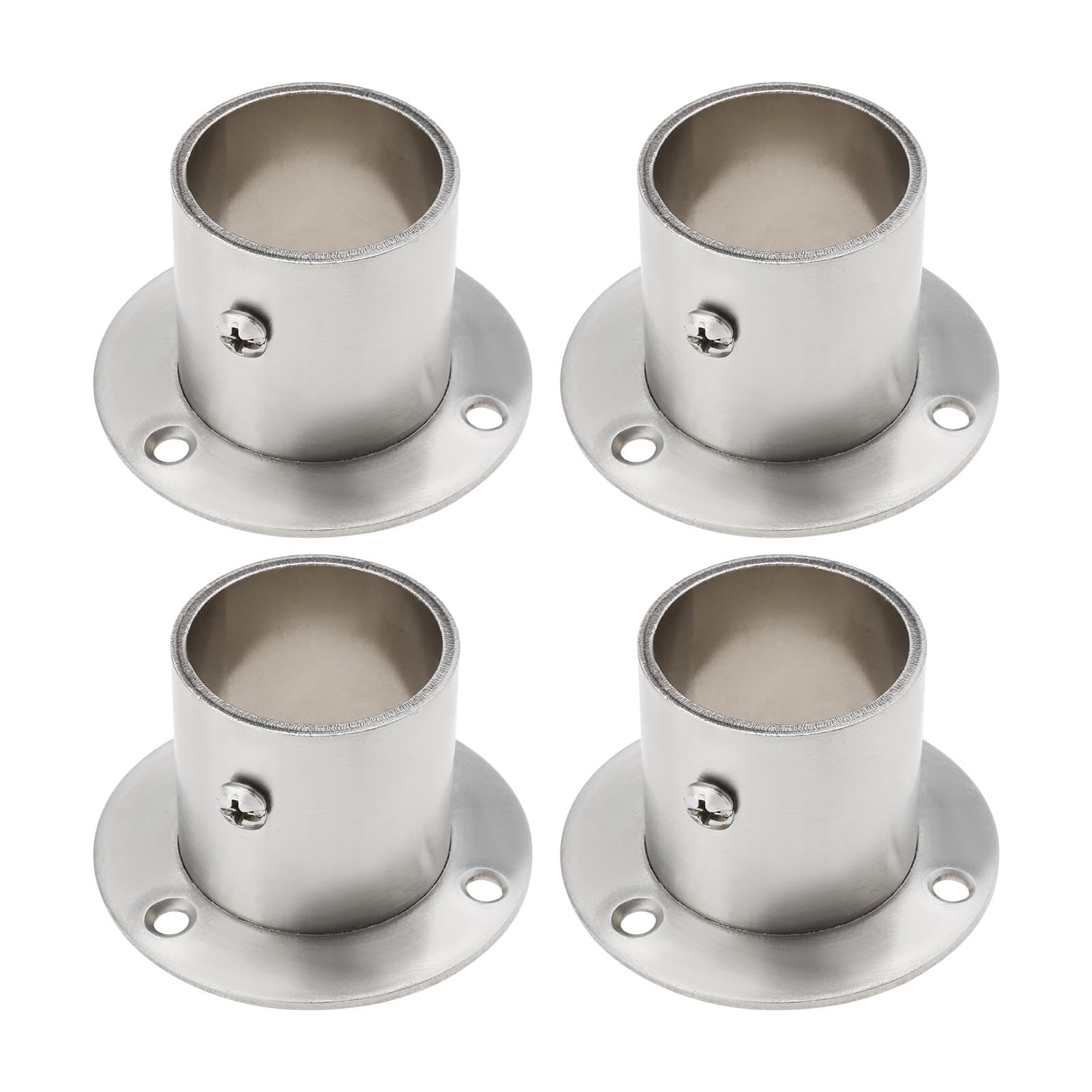 LT Easiyl 4Pcs 32mm Wardrobe Rail Support Stainless Steel Flange Ground Flange Connection Round Wardrobe Hanging Pole Tube Rod End Bracket for Closet Curtain