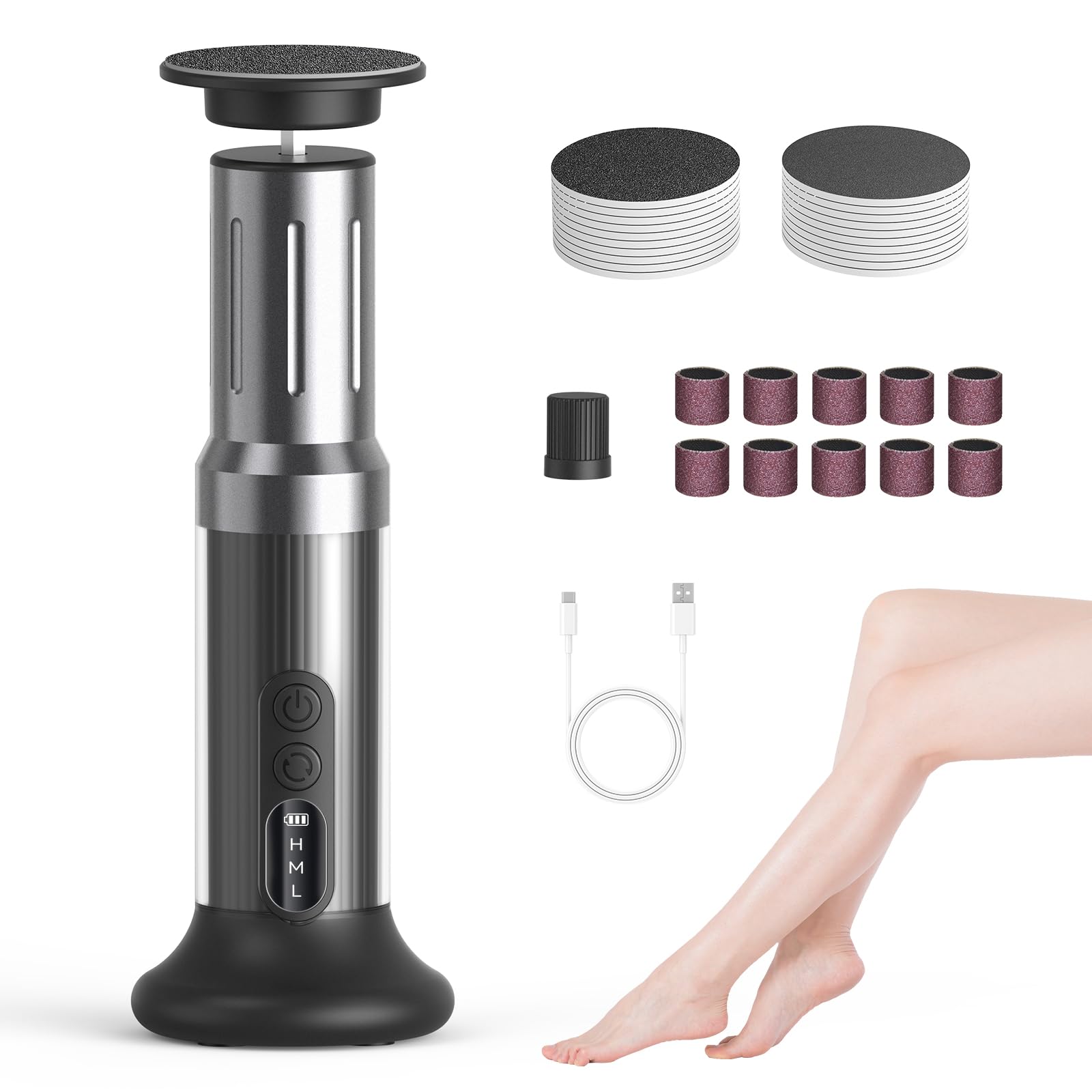 Photo 1 of ANIDIO Electric Callus Remover for Feet, 5.9IN Aluminum Electric Foot File for Dead, Dry, Hard Skin&Cracked Heels, Professional Pedicure Tools with 40 Sandpaper Discs, Home Foot Spa Care Kit (Black)