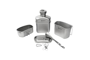 GRITR Titanium Canteen Mess Kit | Compact Portable Camping Open Fire Cookware Set for Backpacking, Hiking, Fishing | Ultralight Durable Outdoor Camp Cooking Utensils - Storage Bag Included