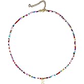 Fwlisesa Colorful Initial Necklaces for Women, 14k Gold Plated Summer Initial Necklace Cute Beach Letter Necklace Personalized Gold Necklaces for Women Trendy Preppy Gold Jewelry for Womens