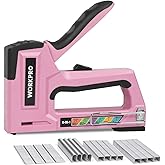 WORKPRO 6-in-1 Manual Staple Gun Kit, Pink Hand Brad Nailer with 4000pcs Staples, Portable Stapler for Upholstery, Crafts, Li