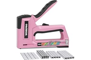 WORKPRO 6-in-1 Manual Staple Gun Kit, Pink Hand Brad Nailer with 4000pcs Staples, Portable Stapler for Upholstery, Crafts, Li