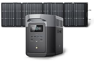 EF ECOFLOW Solar Generator DELTA 2 Max 2048Wh with 220W Solar Panel, LiFePO4 Battery Portable Power Station, Up to 3400W AC Output, AC + Solar Fast Dual Charging 0-100% in 1 Hr For Outdoor Camping RV