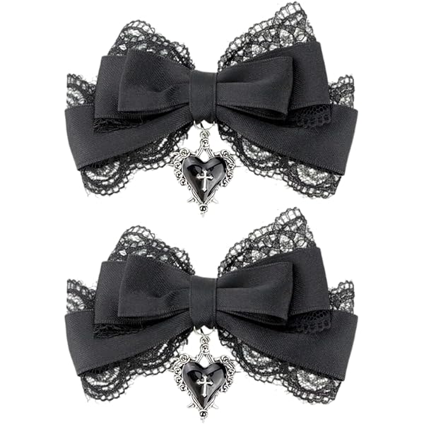 Gothic Red & Black Lace Bow Hair Clips with Cross Charms (Set of 2) Cross Hair Clips Heart Black Red Gothic Lolita Victorian  main image 4