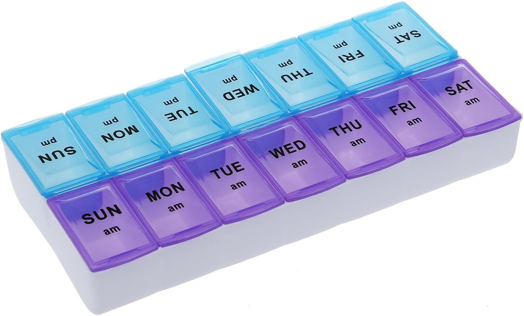 Haobase Seven Day AM and PM Pill and Tablet Storage Box with compartments, Purple