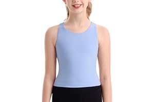 DOCUMO Girls Tank Tops Double Lined Crewneck Racerback Crop Tops for Kids Sleeveless Tops for Dance, Yoga, Running, Sports